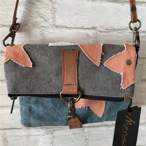 RARE Mona B Coral Fold-over Upcycled Canvas Crossbody Bag NWT!